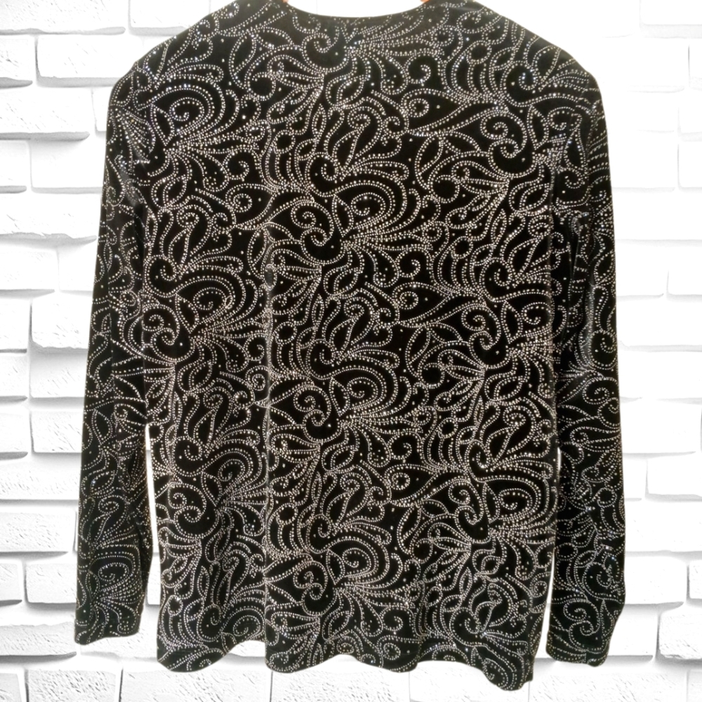 Women's Elegant Elementz Black Velvet Top With Rhinestones, Size Large - Picture 4 of 9